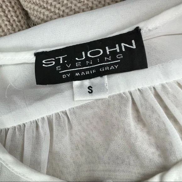 St. John Evening White Size Small Women’s Sheer 3/4 Sleeve Chiffon Top - Picture 7 of 7